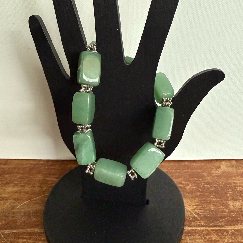 Chunky Green Aventurine Rectangular Bead Bracelet… - image 5